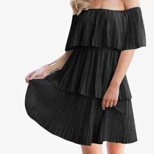 Black Ruffle Off the Shoulder Short Dress, Size Large